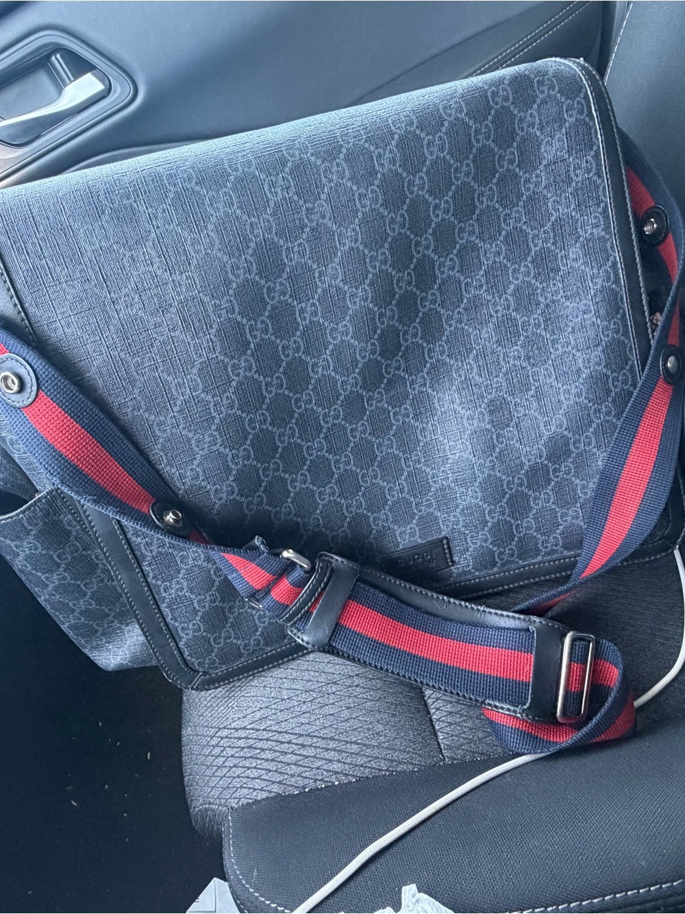 Gucci Blue GG Canvas Crossbody with Red and Blue Web Strap